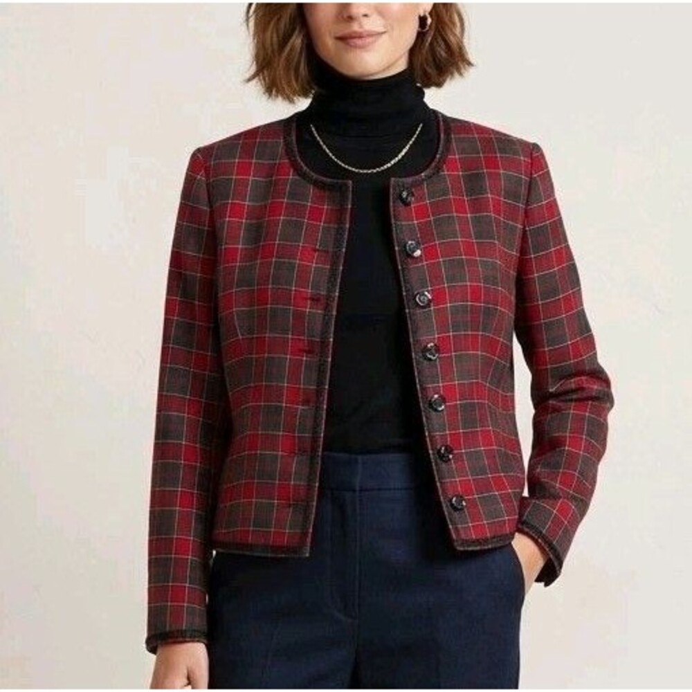 PENDLETON Women's 18 Petite Red Plaid 100% Virgin Wool Lined Button Jacket